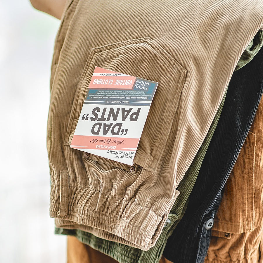 Men's Casual Khaki Corduroy Pants for Autumn/Winter