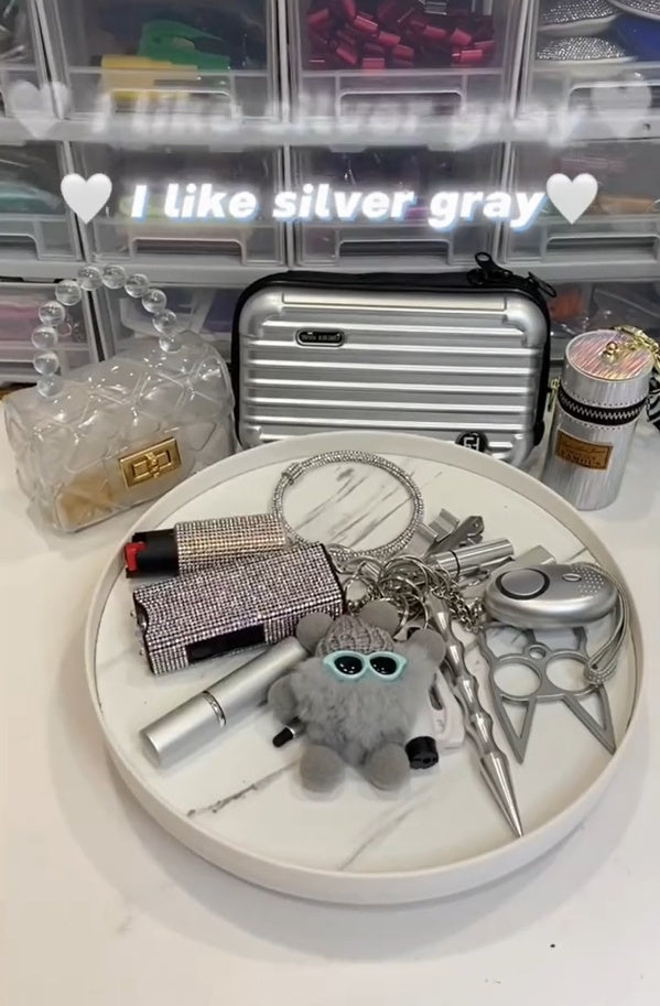 16-piece Silver Gray Keychain Set