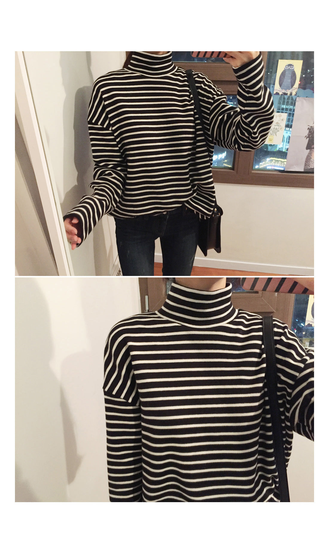 Striped Turtleneck Base Layer T-Shirt