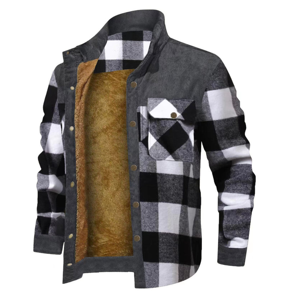 2022 Men's Plus Size Thick Corduroy Plaid Jacket