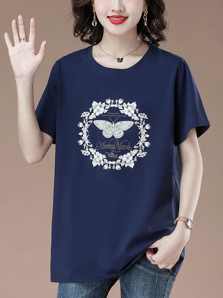 Bee Graphic Round Neck Short Sleeve T-Shirt