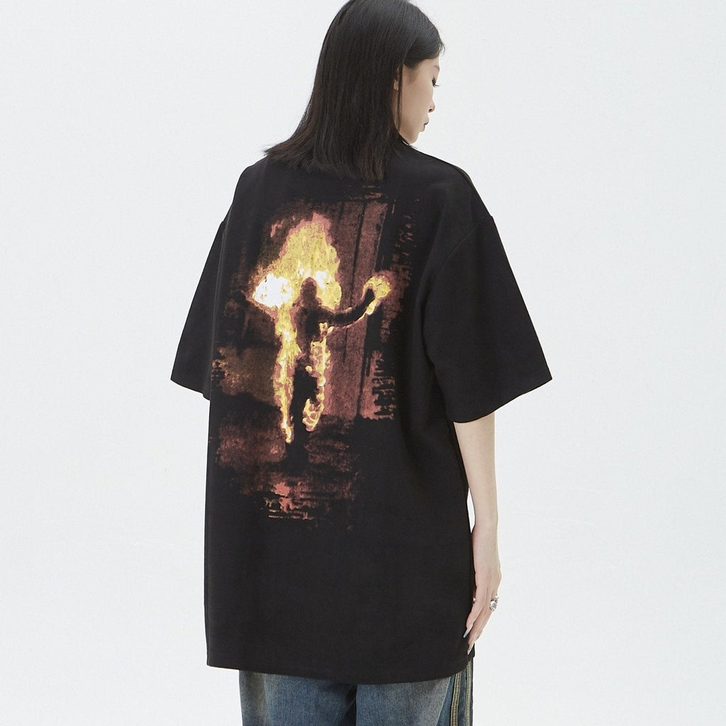 Loose Flame Portrait Print Short Sleeve T-Shirt