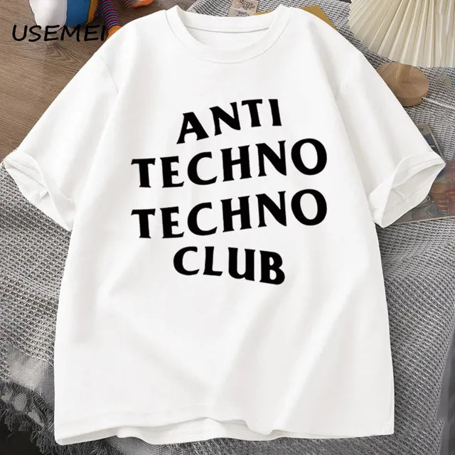 Funny Anti Techno Club Graphic Oversized T-Shirt