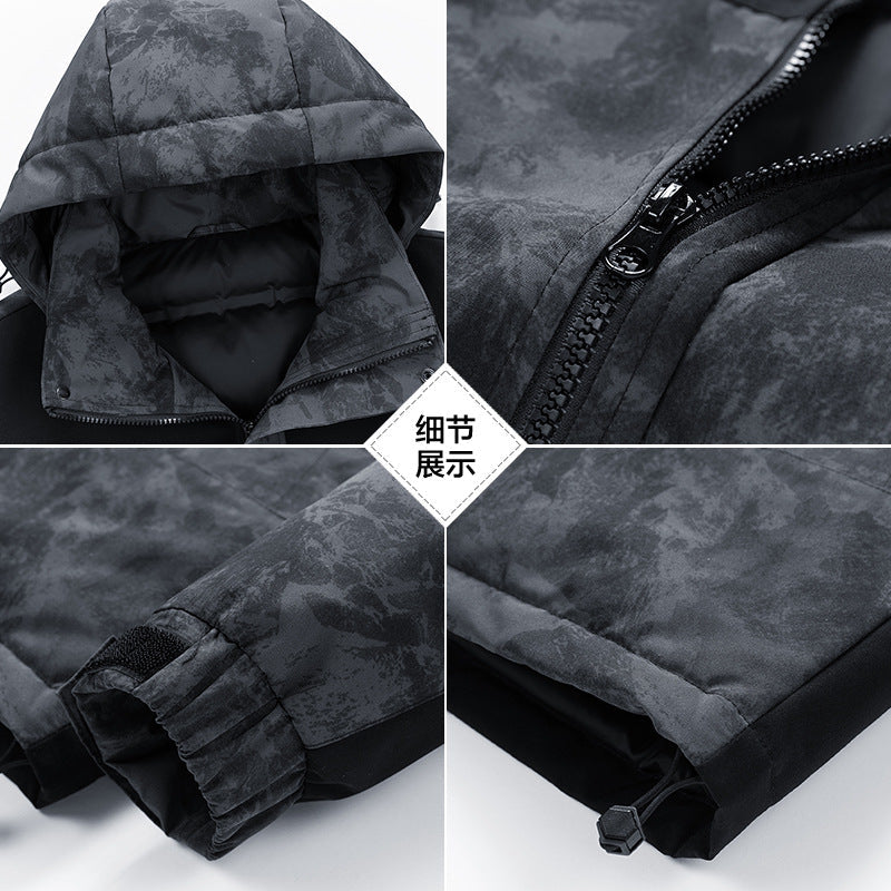 Men's Winter Color-Block Hooded Thick Down Jacket