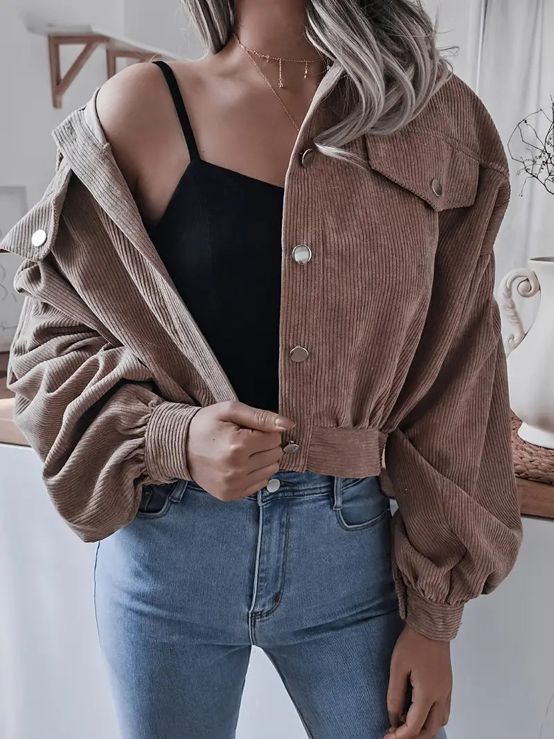 Vintage Corduroy Bomber Jacket with Long Sleeves