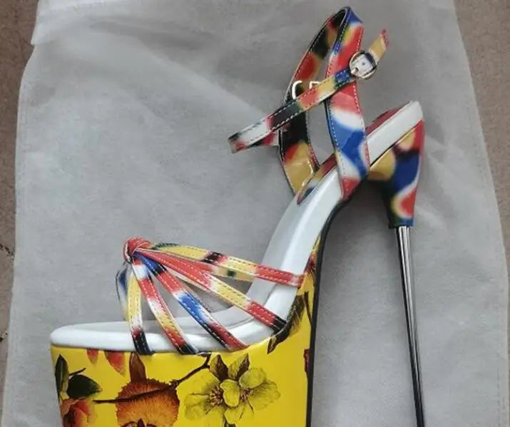 Summer 30cm Metal Thin High Heels Sandals Female Platform Women's Shoes Narrow Band Steel Pipe Dance Buckle SM Stripper Pumps