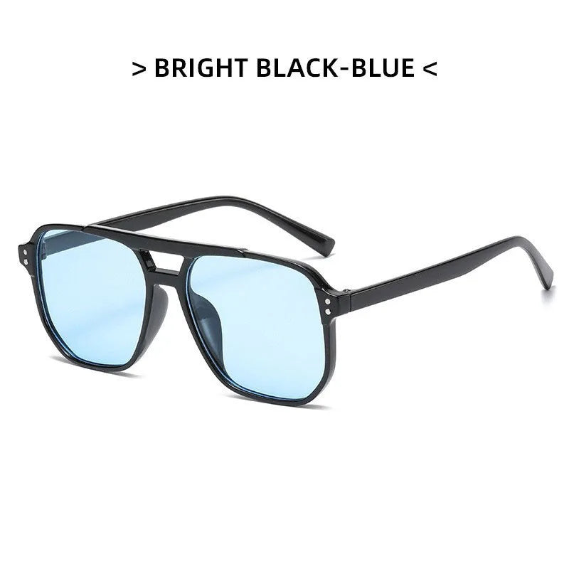 Fashionable Large Frame Retro Sunglasses, New Ocean Film Double Bridge Rice Nail Design, Anti-UV Sun Protection Eyewear