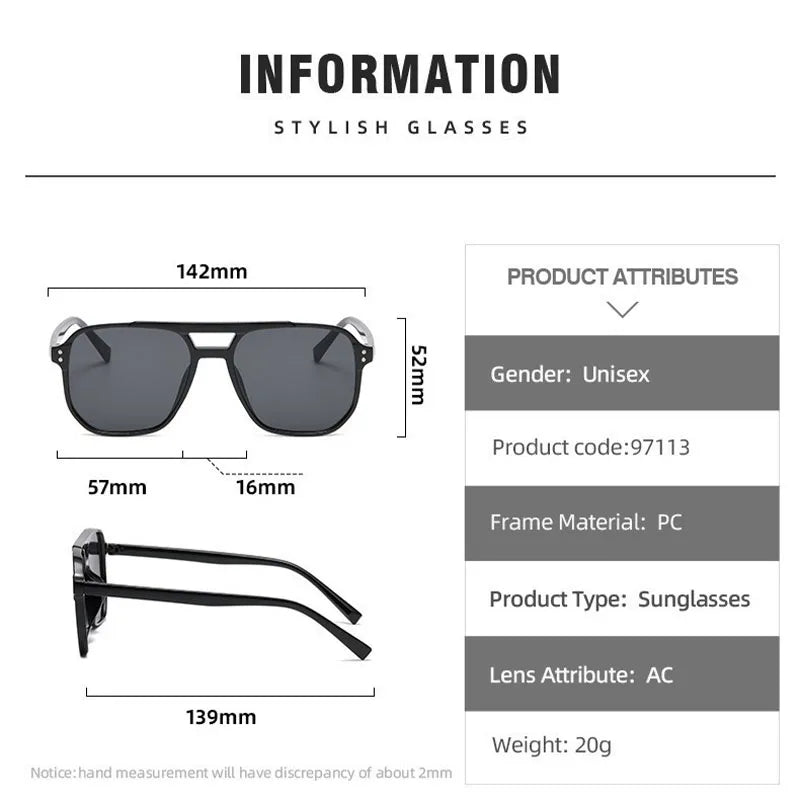 Fashionable Large Frame Retro Sunglasses, New Ocean Film Double Bridge Rice Nail Design, Anti-UV Sun Protection Eyewear
