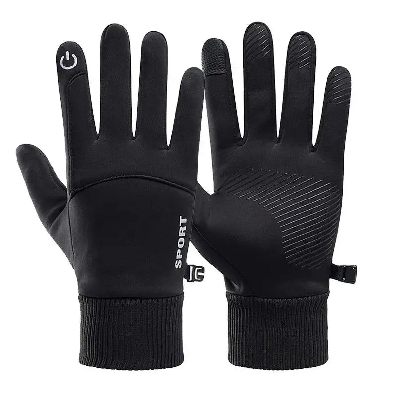 Black Winter Warm Full Fingers Waterproof Cycling Outdoor Sports Running Motorcycle Ski Touch Screen Fleece Gloves Snow Gloves