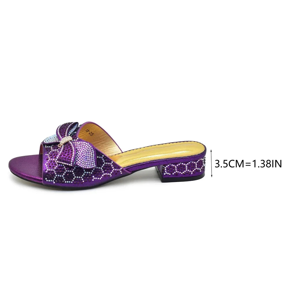 Plus Size Glitter Studs Bow-tie Round Toe Classical Design Luxury Women Pumps Low Heels Dress Party Shoes Rhinestone Women Pumps