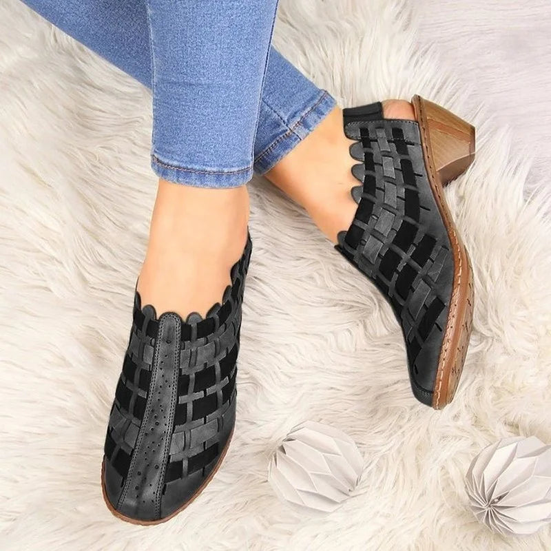 Comemore Women's Summer Sandals Pumps Spring Medium Heel 2025 Elderly Casual Ankle Boots Slip-on Shoes Summer Footwear for Woman