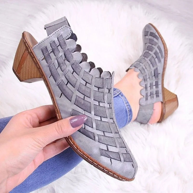 Comemore Women's Summer Sandals Pumps Spring Medium Heel 2025 Elderly Casual Ankle Boots Slip-on Shoes Summer Footwear for Woman