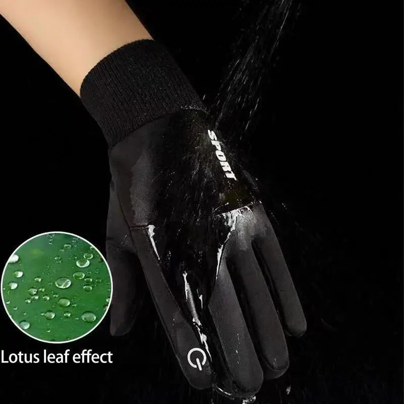 Black Winter Warm Full Fingers Waterproof Cycling Outdoor Sports Running Motorcycle Ski Touch Screen Fleece Gloves Snow Gloves