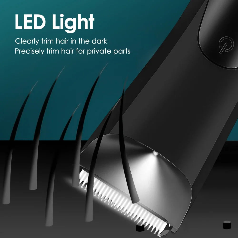 Electric Groin Body Hair Trimmer for Men Ceramic Blade Head Pubic Hair Ball Shaver Travel LED Display Body Chest Hair Razor