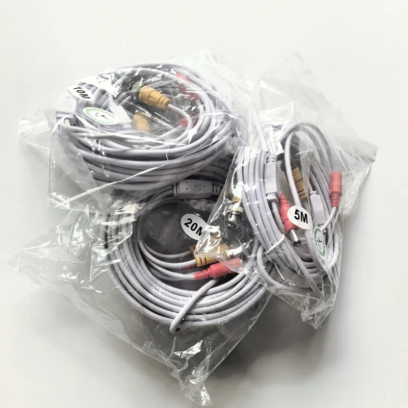 5/10/20 Meters BNC+DC Connector 2 in 1 BNC CCTV Cable Coaxial Video Power AHD Cameras White Wires for Analog CCTV DVR System