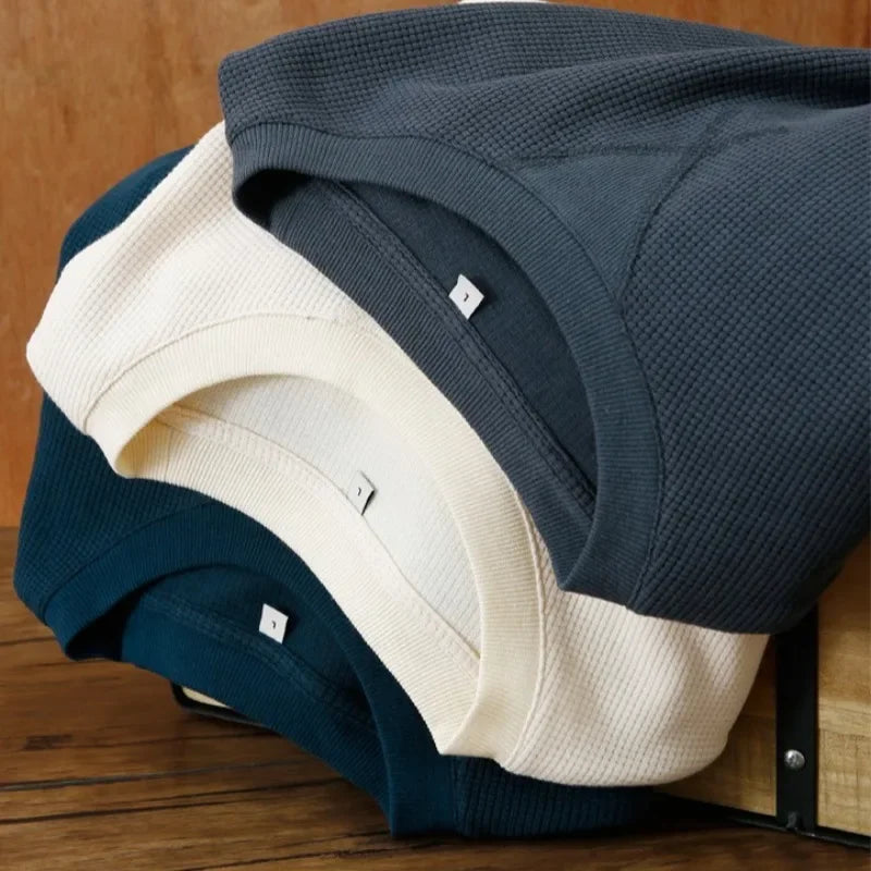 2026 New Men's Summer T Shirt 220g Waffle Round Neck T-shirt Solid Color Loose Simple Short Sleeve Top T Shirts