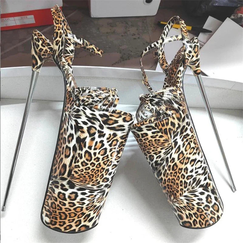 Summer 30cm Metal Thin High Heels Sandals Female Platform Women's Shoes Narrow Band Steel Pipe Dance Buckle SM Stripper Pumps