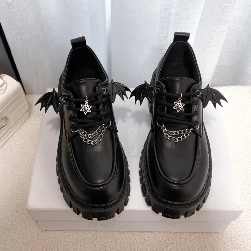 Metal Chain Lolita Gothic Shoes Women 2025 College Style Patent Leather Pumps Woman Japan School Uniform Women's Platform Shoes