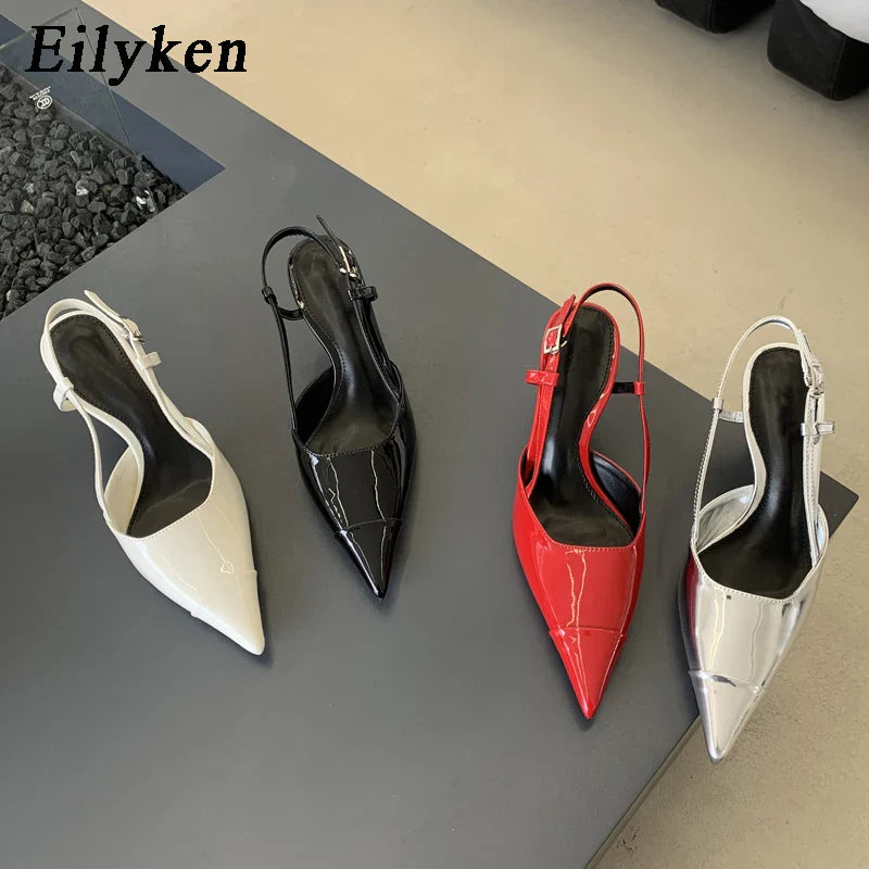 Eilyken New Fashion Pointed Toe Mules Women Pumps Sandals Summer Spring Patent Leather High Heels Ladies Shoes