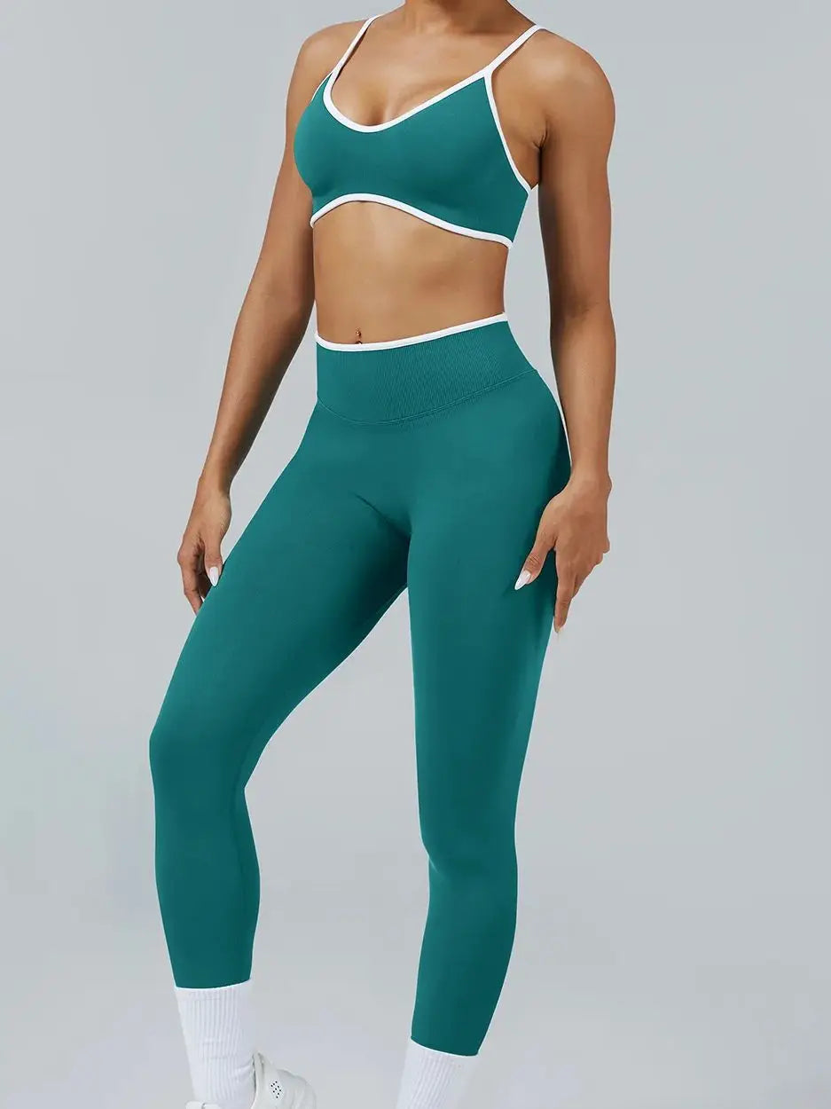 Sculpting Color Block Yoga Set with Tummy Control Shorts