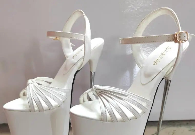 Summer 30cm Metal Thin High Heels Sandals Female Platform Women's Shoes Narrow Band Steel Pipe Dance Buckle SM Stripper Pumps