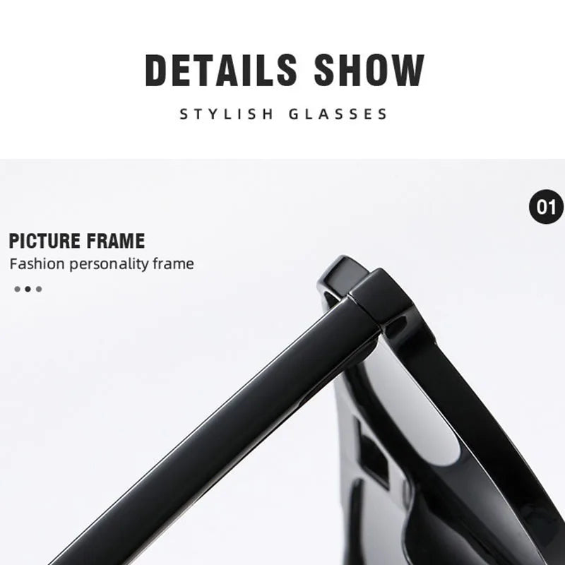 Fashionable Large Frame Retro Sunglasses, New Ocean Film Double Bridge Rice Nail Design, Anti-UV Sun Protection Eyewear