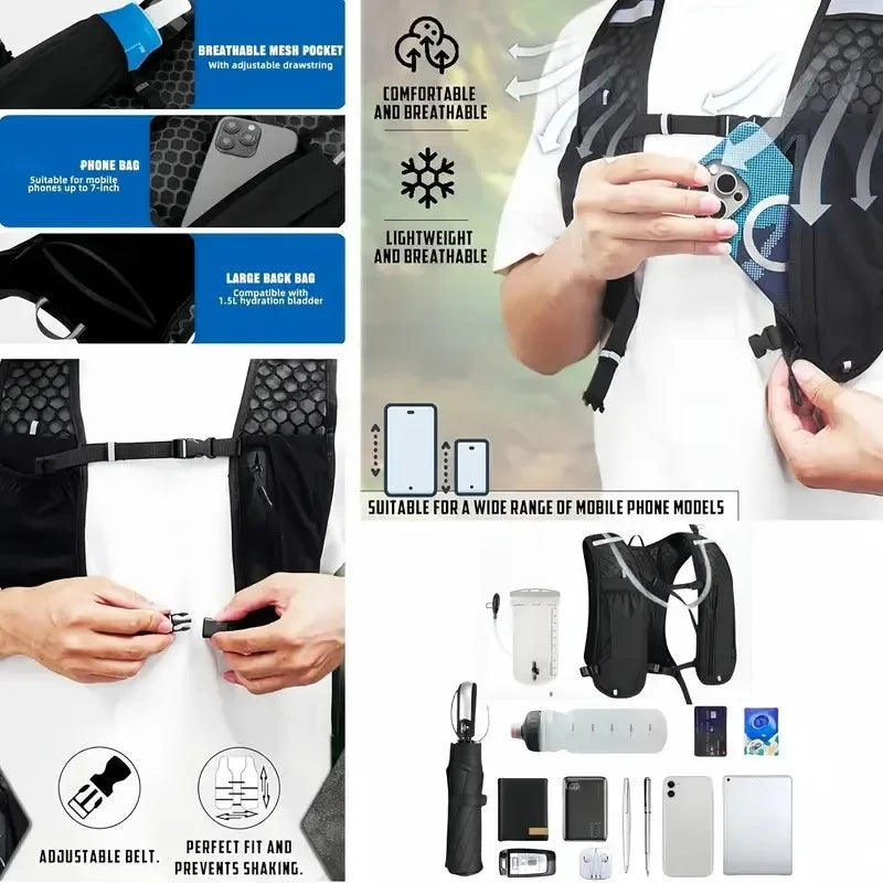 For Marathon trail Running Vest Lightweight Hiking Vest Backpack Reflective Hydration Water Bladderr Pack With Phone Pocket