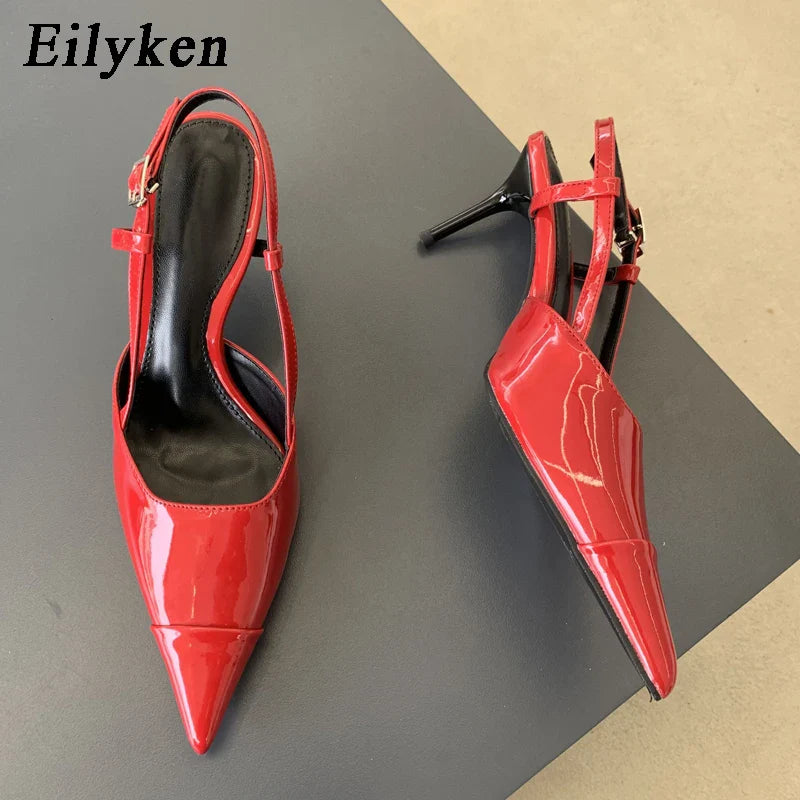 Eilyken New Fashion Pointed Toe Mules Women Pumps Sandals Summer Spring Patent Leather High Heels Ladies Shoes