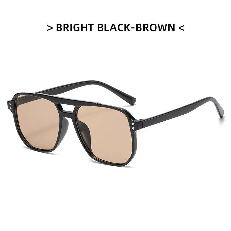 Fashionable Large Frame Retro Sunglasses, New Ocean Film Double Bridge Rice Nail Design, Anti-UV Sun Protection Eyewear