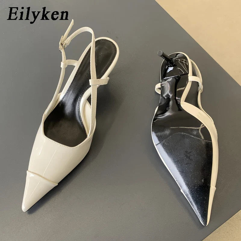 Eilyken New Fashion Pointed Toe Mules Women Pumps Sandals Summer Spring Patent Leather High Heels Ladies Shoes
