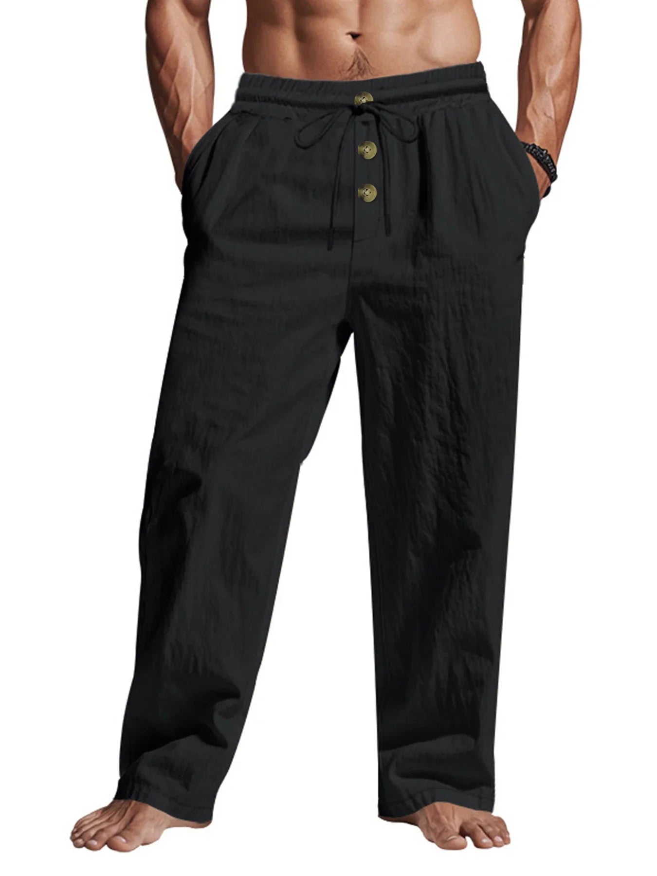 Men's Casual Pants Male Summer Breathable Trousers Solid Color High Quality Sweatpants Hawaiian Beach Sports Jogging Pants