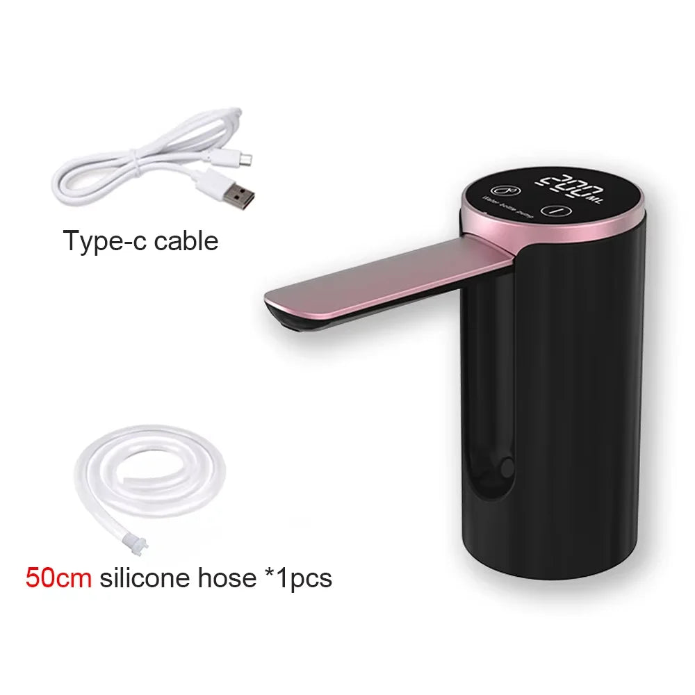 HOMEFISH Electric Water Bottle Pump 1200mAh Type C Rechargeable LED Display Automatic Touch Button 3 Quantitative Settings