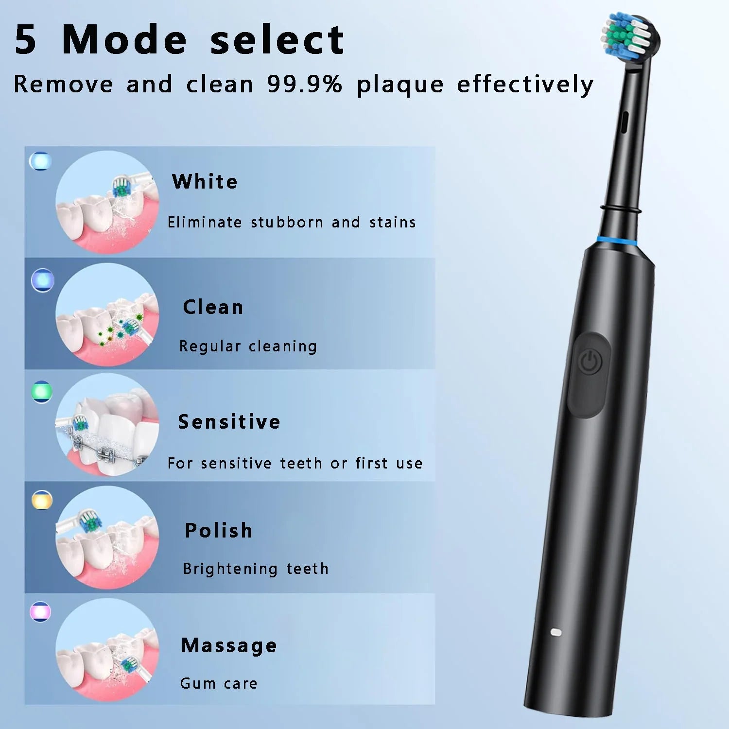 Electric Rotating Toothbrush Deep Clean Whitening Teeth for Adult Rechargeable Toothbrush with 4/8pcs Replacement Heads