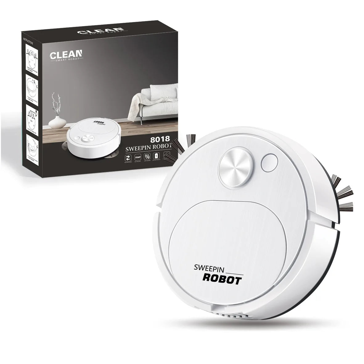 Smart USB Sweeping Robot Vacuum Cleaner 3-in-1 Wireless Mopping 1800Pa Powerful Cleaning for Home Office Floors