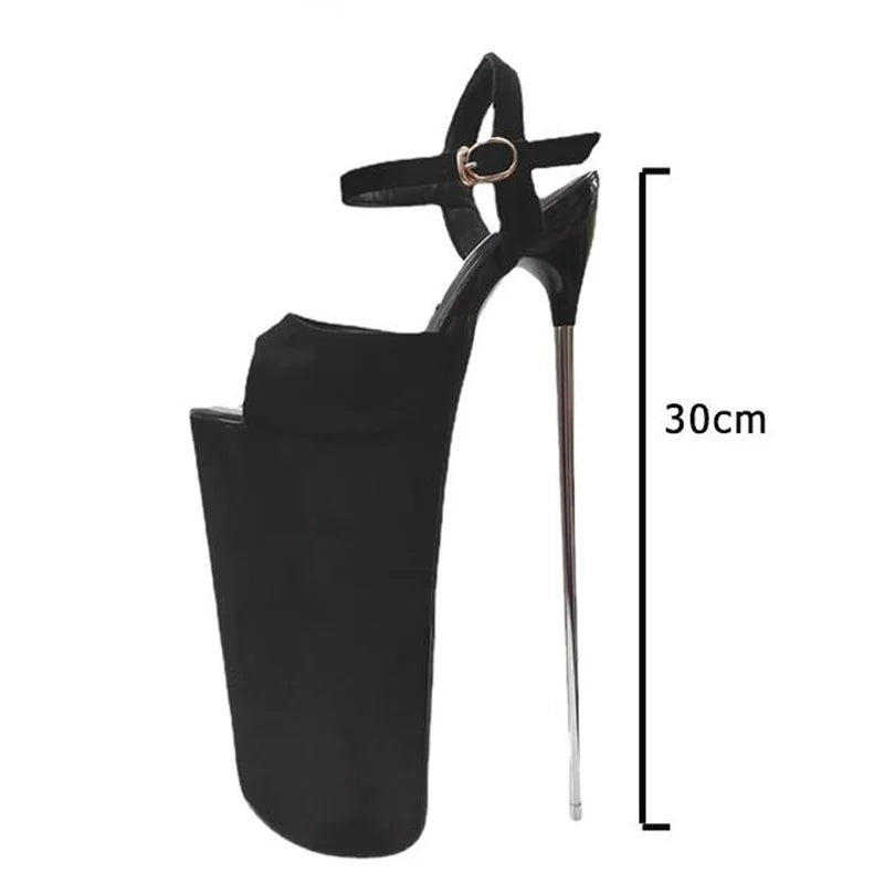 Summer 30cm Metal Thin High Heels Sandals Female Platform Women's Shoes Narrow Band Steel Pipe Dance Buckle SM Stripper Pumps