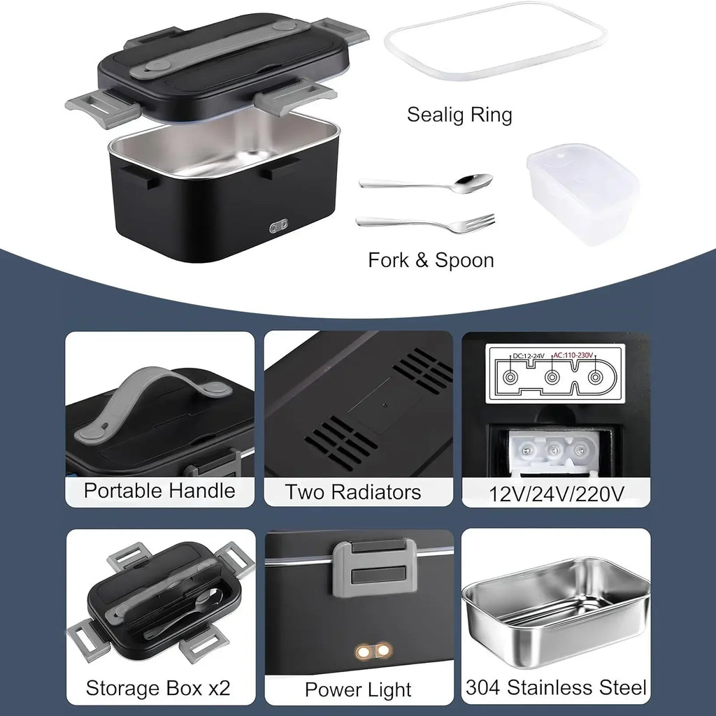 HOMEFISH 1.8L Electric Lunch Box 75W Speed Heating Car Or AC Heating Travel Office Home Use Gift Knife And Insulated Handbag
