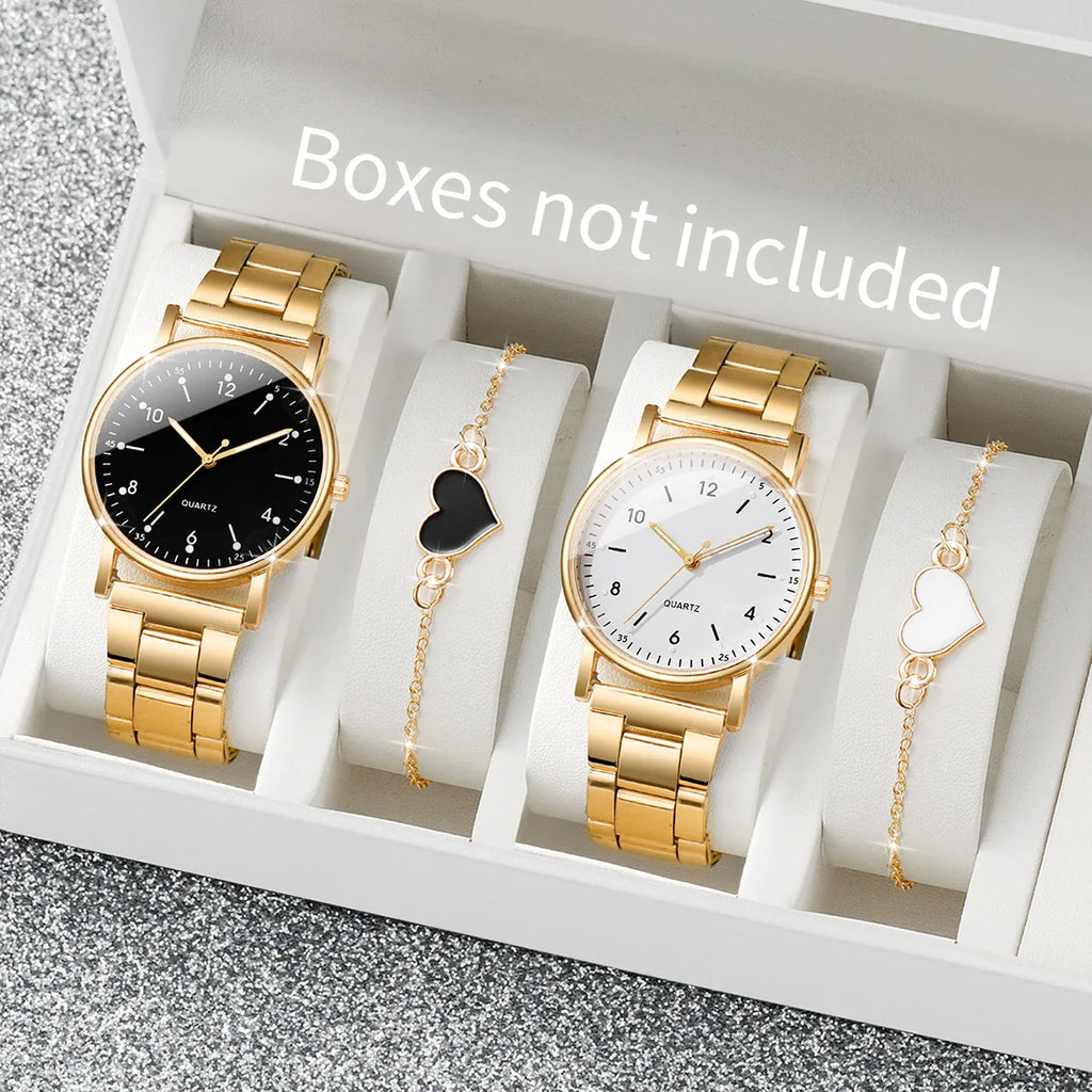 2/4PCS Fashion Arabic Dial Women Watches Simple Quaretz Wristwatch with Bracelets Set Reloj Mujer（Without Box）