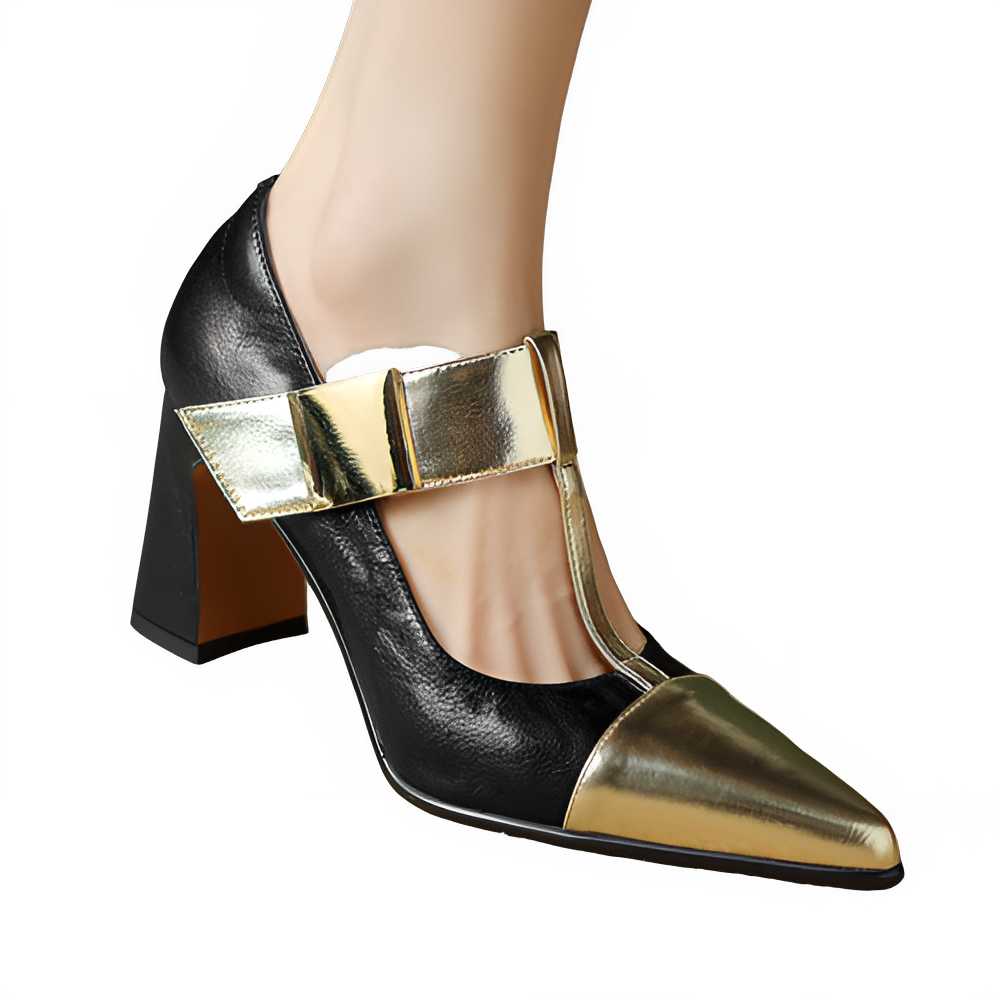 2025 Spring Mary Janes Women Shoes Pointed Toe Chunky Heel Pumps Genuine Leather Shoes for Women Elegant High Heels Buckle Heels