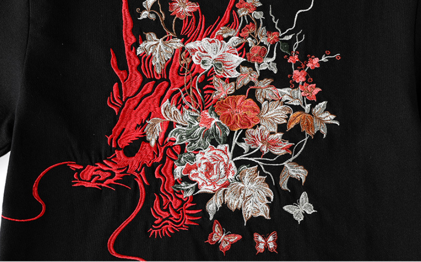 Summer Youth Embroidered Dragon T-Shirt for Men