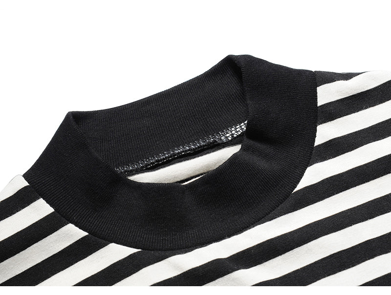 Oversized Striped T-Shirt with Ribbed Collar