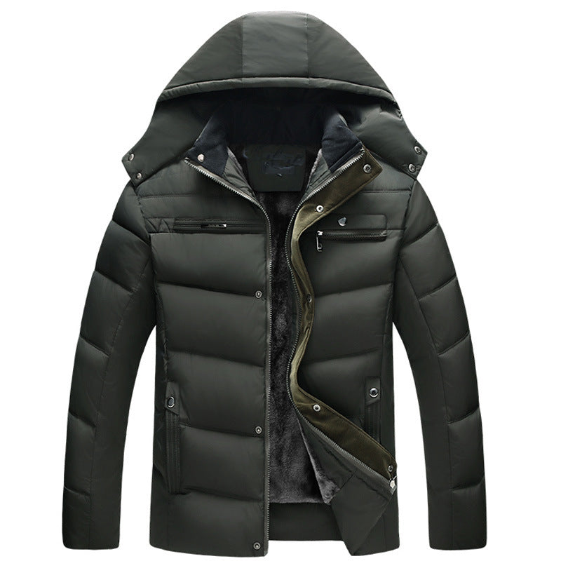 Men's Winter Wool Hooded Jacket with Fleece Lining